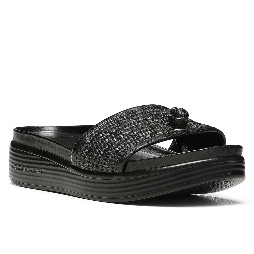 Donald Pliner Farrah Slide Thong Platform Sandals In Black Raffia Sz 9.5 Coastal